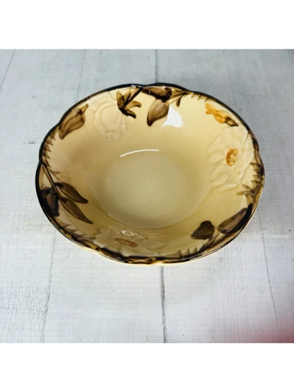 Franciscan CAFE ROYAL Embossed Flower Brown Leave Earthenware Cereal Bowls Set 5